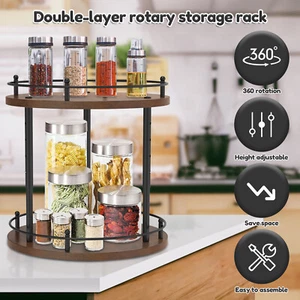 2 Layers Spice Rack Organizer Wood Turntable Spice Organizer Adjustable elDxT - Picture 1 of 11