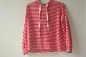Hellpink Hoodie Sweetissima Damen One Size Viskosemischung Kapuze rote Streifen - Bild 1 von 4