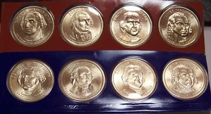 2007 P&D PRESIDENTIAL DOLLARS. 8 PRISTINE COINS FROM A ORIGINAL 2007 MINT SET! - Picture 1 of 4