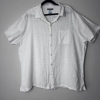 Camisa Van Heusen de lino para hombre con cuello grande blanca abotonada manga corta playa Foto 1 de 4