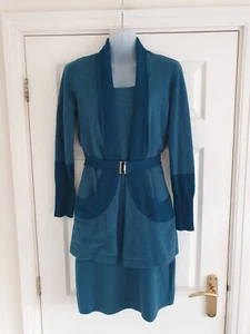LUISA SPAGNOLI Ladies 2-PIece Angolra & Wool Dress & Jacket Set In Teal Size S - Picture 1 of 22