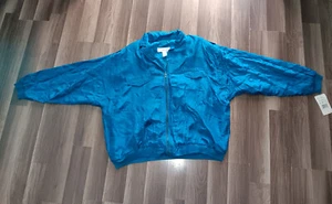 Giacca a vento donna vintage Lady Lavon taglia 2X blu pavone 100% seta nuova con etichetta - Foto 1 di 15