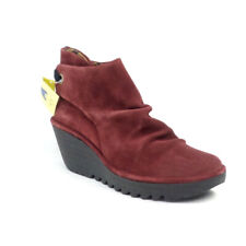 FLY London Suede Ruched Ankle Boots with Tie Detail Yebi Wine