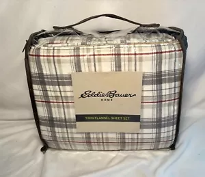 ๐ Eddie Bauer Home Twin Flannel 3 Piece Sheet Set Red / Gray Plaid - Picture 1 of 9