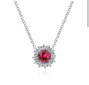 Authentic Gabriel & Co. White Gold Natural Ruby and Natural Diamond Necklace - Picture 1 of 12