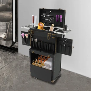 Friseurkoffer Rollen Schminkkoffer Friseurwerkzeug Organizer Box mit Schloss - Bild 1 von 18