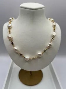 Women's Freshwater Pearl Necklace White and Gold - Picture 1 of 2
