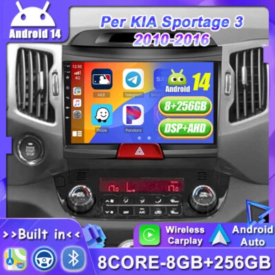 CarPlay Android 14 Autoradio Per KIA Sportage 3 2010-2016 Navi SWC GPS 8GB+256GB - Immagine 1 di 4