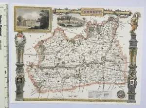 Old Antique Victorian Picture map Surrey, England: c1830's: Moule Reprint 1800s - Picture 1 of 8