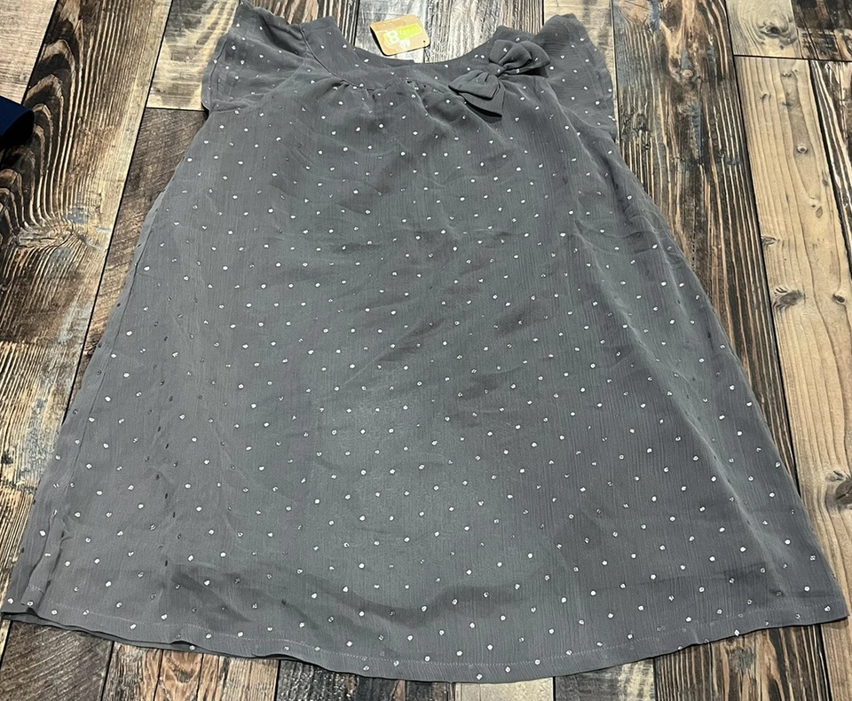 Crazy 8 Girls Gray Party Dress with Silver Glitter Polka Dots - size M 7 8 Nwt - Image 1 of 1