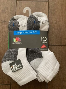 Fruit of the Loom Youth Dual Defense 10 Pairs of Socks ANKLES - WHITE (S,M,L) - Picture 1 of 6