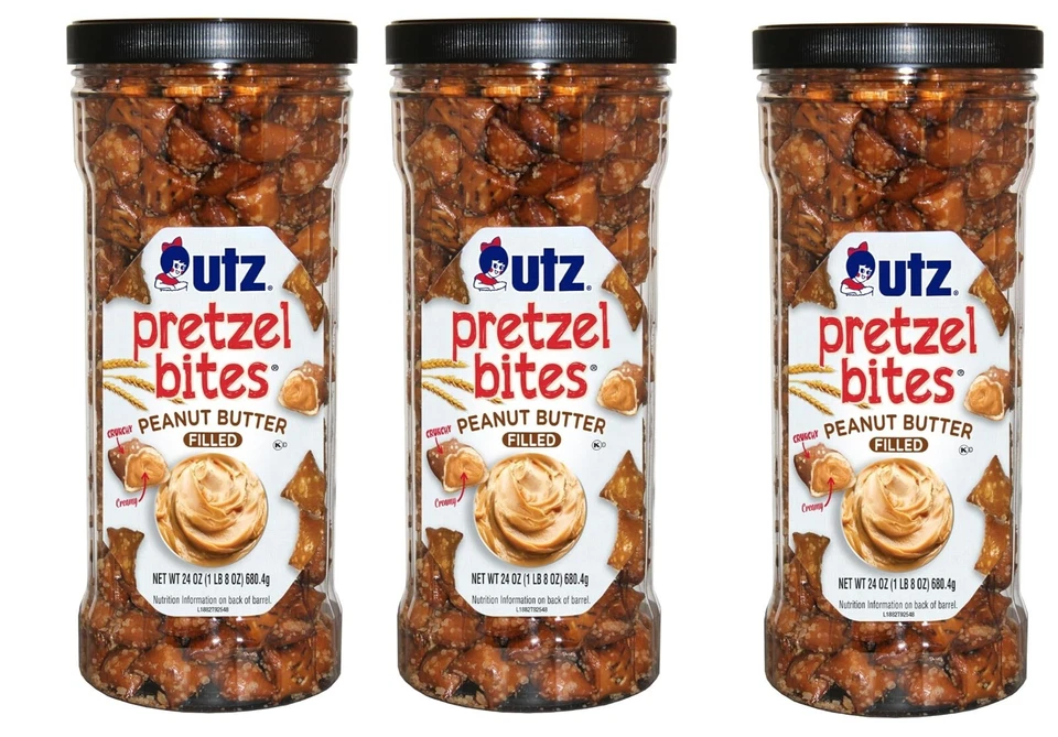 Utz Peanut Butter Pretzel Bites 24 oz Canister 3 Pack