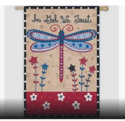 2 Designs Double-Sided House Flag In God We Trust-Dragonfly/God Bless America - Image 1 of 4
