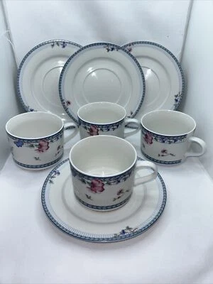 Juego de tazas y platillos de colección de porcelana fina Oneida “Blue Lattice” (4) Foto 1 de 4