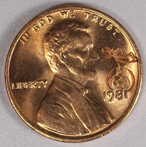 1981 Lincoln Cent With Masonic Counter Stamp Cover