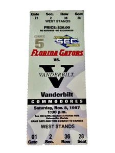 fOOTBALL TICKET FLORIDA GATORS VANDERBILT 1997 GAME 5 COLLEGE SPORT VTG neocurio - Picture 1 of 4