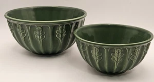 Pair Furio Home Green Leaf Nesting Mixing Bowls 8.75" & 7" HAS DAMAGE - Picture 1 of 13