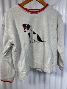 Joules Felpa Cropped Grigio Presley Cane Con Polsini Accento Rosso Taglia 10 - Foto 1 di 5