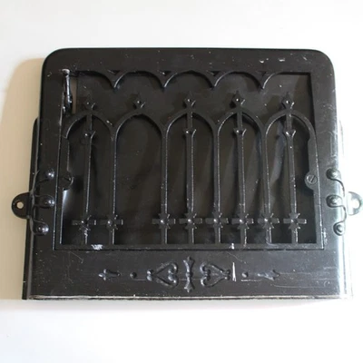 Grelha de aquecimento antiga de ferro fundido com registro de parede gótica por volta de 1905 14x11,5 - Imagem 1 de 4