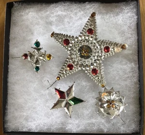 VINTAGE RIGBY COMPANY TIN BRILLIANT ORNAMENT SNOWFLAKE SET OF 4 - Picture 1 of 5