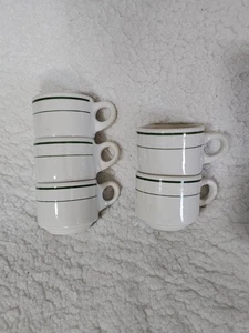 Menge 5 Vintage schwere Kaffeetassen Restaurant Cafe Stil grüne Streifen USA 2,5" - Bild 1 von 12