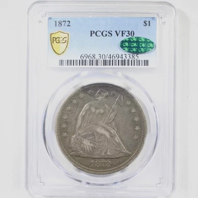 1872 $1 PCGS/CAC VF30 - Liberty Seated Dollar - Image 1 of 4