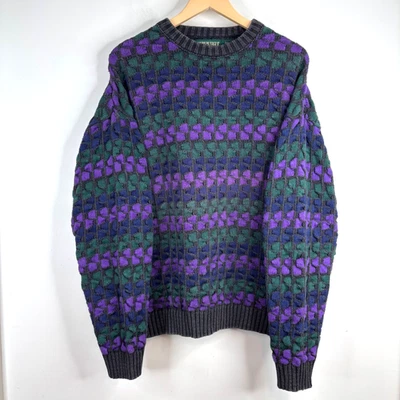 VTG 90s American Eagle 3D Knit Sweater L Cosby Eclectic Grandpa Retro Purple Y2K - Image 1 of 4