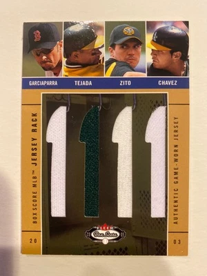 Oakland A’s 4 player authentic MEM 2003 Fleer authentice Jersey Bix score card - Image 1 of 3