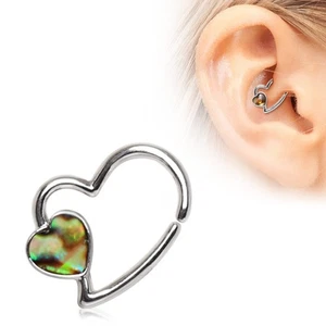316L Stainless Steel Abalone Shell Heart Annealed Cartilage Earring - Picture 1 of 2