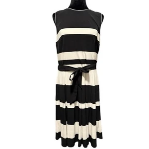 Lauren Ralph Lauren Dress Size 14 Black and Cream Tie Front Midi Lined EUC - Picture 1 of 7