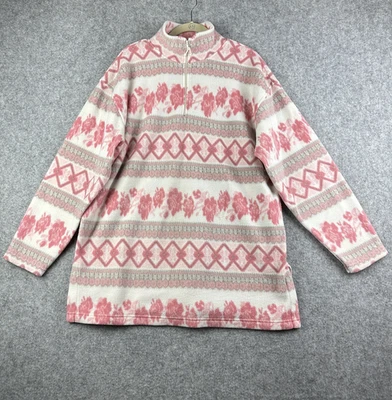 Victorias Secret Country Fleece Pullover Womens M Pink Nordic Fair Isle Soft VTG - Image 1 of 4