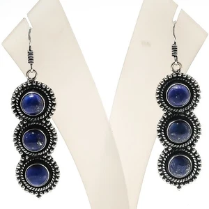 Lapis Lazuli Gemstone Handmade 925 Sterling Silver Jewelry Earring Size 2.5" - Picture 1 of 1