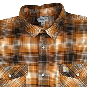 Carhartt Relaxed Fit Pearl Snaps Stretch Flanell Hemd Herren 3XL orange kariert - Bild 1 von 10