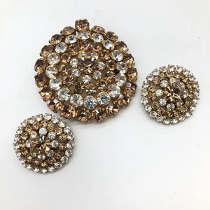 Juego de pendientes y broches con clip de diamantes de imitación vintage firmados Austria redondo “Butterscotch” - Imagen 1 de 8