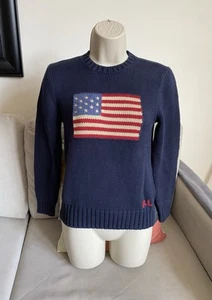 Polo Ralph Lauren Womens Navy Jumper Sweater American Flag Cotton XS RRP349 - Picture 1 of 15