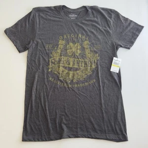 T-shirt Bandiera E Inno Medium Grigio Scuro Elasticizzata Quadrifoglio Ferro di Cavallo Nuova con etichette - Foto 1 di 5