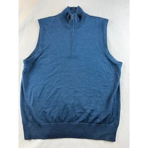 Brooks Brothers Mens Vest L Blue Italian Yarn Quarter Zip Sleeveless Sweater - Picture 1 of 5