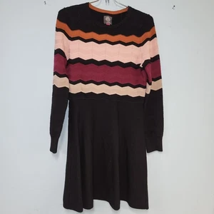Vestido Vince Camuto Talla L Negro con Rosa, Tostado, Marrón, Borgoña Zig Zag Top Tejido - Imagen 1 de 7