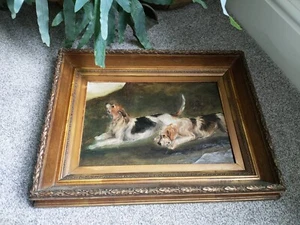 EDLES Hundepaar aus dem 19. Jahrhundert antikes Ölgemälde erstaunlicher walisischer Hund? Board - Bild 1 von 7