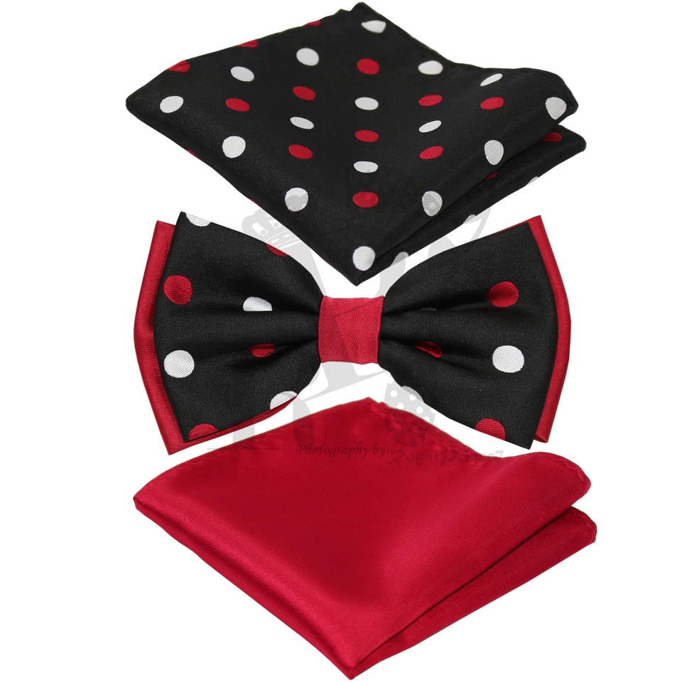 Conjunto de pajarita de dos tonos con diseño de lunares y pañuelos de dos estilos boda Bt2T103 Foto 1 de 1