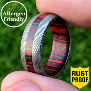 Maßgeschneiderte gefärbte Holzeinlage Ärmel Damaststahl 8 mm Ring Kuppel Handarbeit Holz - Bild 1 von 10