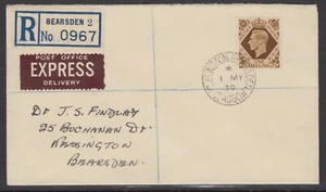 SG 475 KGVI 1/- Bistre Brown First Day Registered Cover Glasgow to Glasgow VFU - Picture 1 of 1