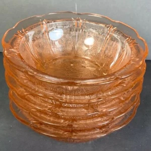 Pink Cherry Blossom Bowls Fruit Jeanette Set Lot 5 Vintage Depression Glass #04 - Picture 1 of 8