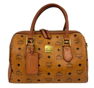 Bolso Boston de colección MCM Visetos recubierto de cuero de lona mediano coñac - Imagen 1 de 13