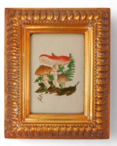 Vintage Miniature Mushroom Handpainted Painting on Velvet? 4 x 5 Framed - Picture 1 of 11