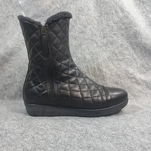 Aquatalia Boots Womens Black Quilted Leather Double zip flat lined Size 10 Italy - Picture 1 of 13