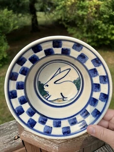 Debbie Dean Pottery Rabbit Bowl Checkerboard Folk Art  - Picture 1 of 14