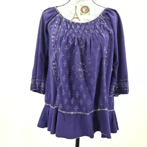 KRISTA LEE Peasant Style Top Women's M Purple Bead & Sequin Embellished Boho - Picture 1 of 14