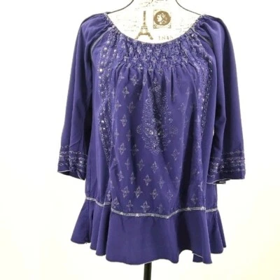 Top para mujer KRISTA LEE estilo campesino M púrpura con cuentas y lentejuelas adornado boho Foto 1 de 4
