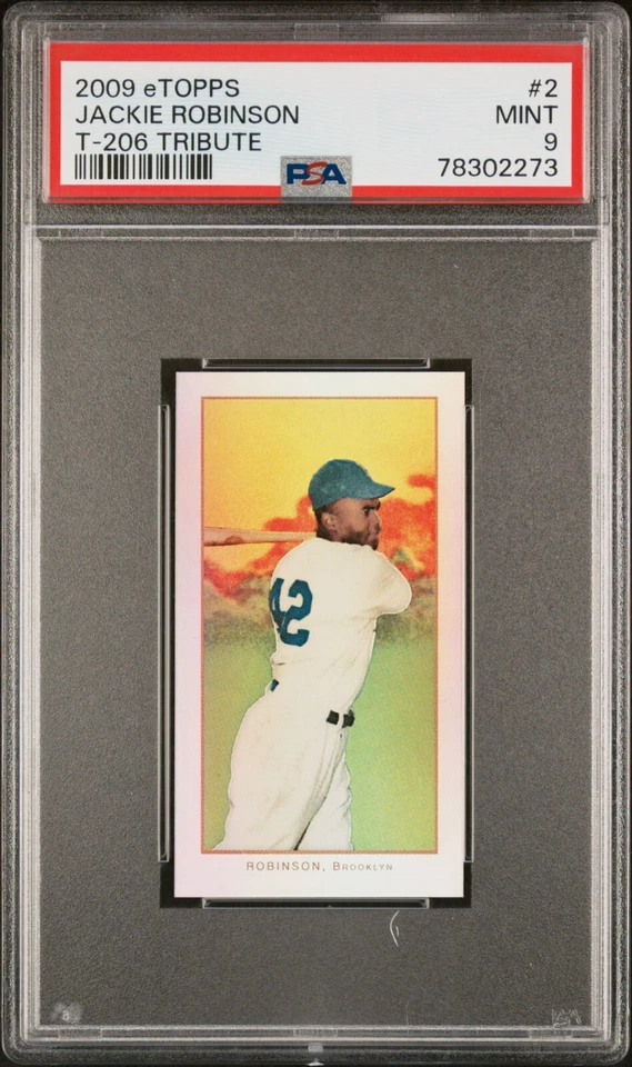 (Pop 10) Jackie Robinson 2009 eTopps T-206 Tribute #2 Refractor /749 PSA 9 Mint - Image 1 of 2